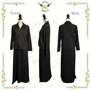 VTG CRAZY HORSE Liz Claiborne Black Brown Plaid Full Zip Top Size PM & Skirt PL